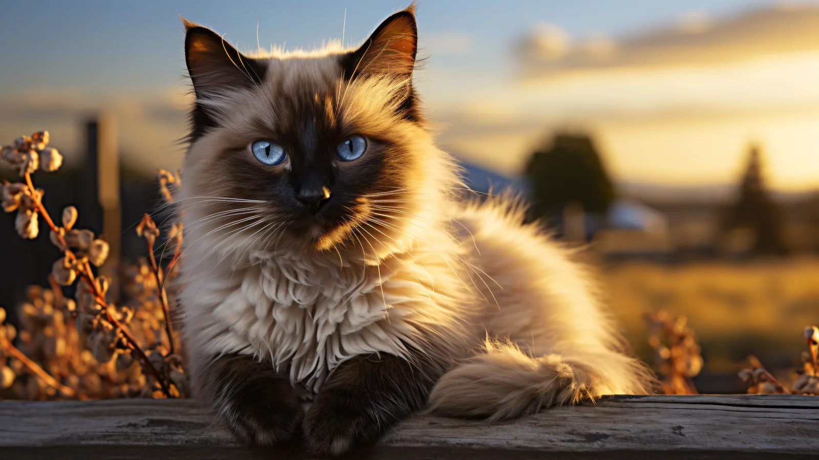 Seal-point Balinese cat with blue eyes and a long silky coat