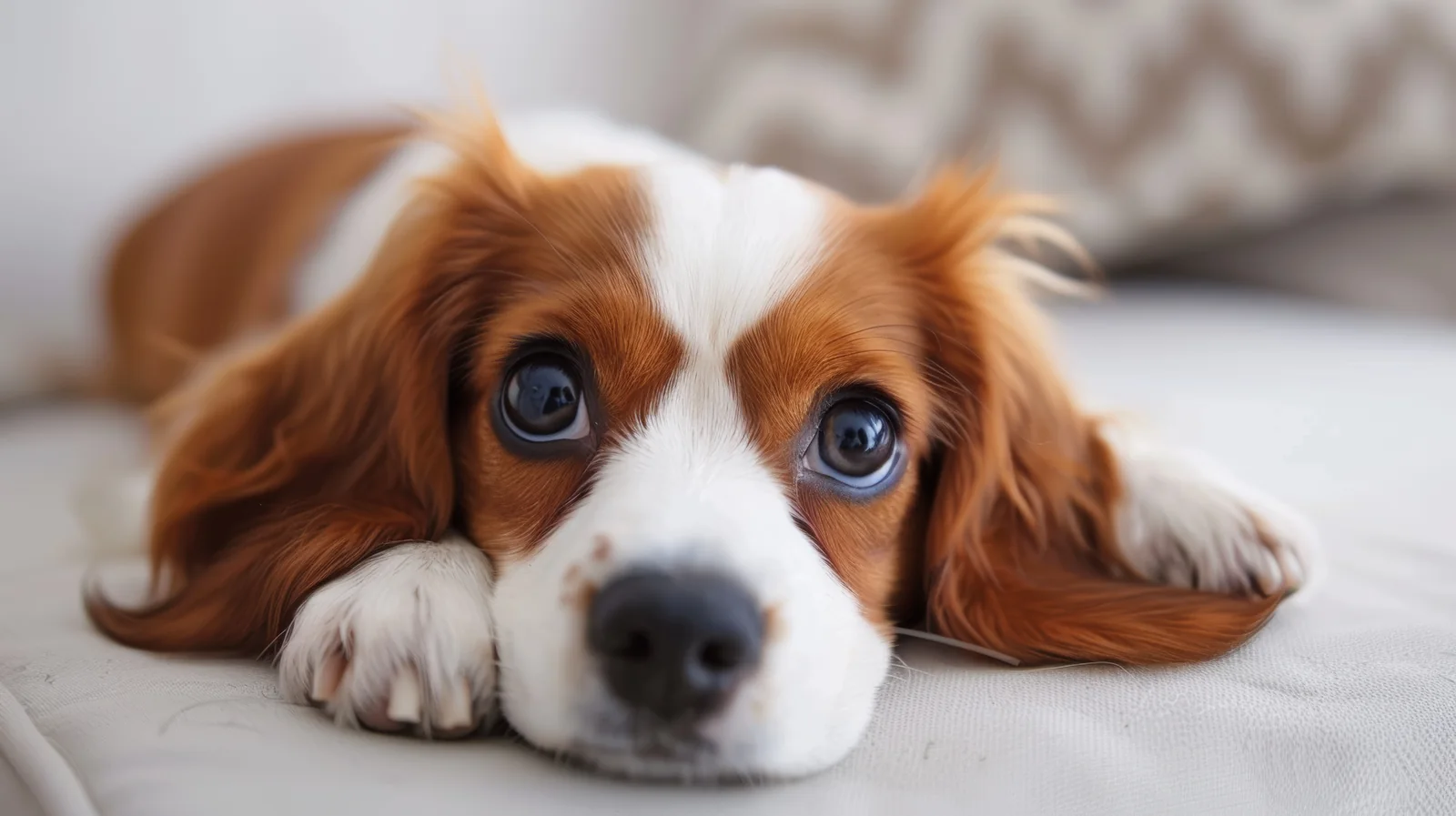 Cavalier King Charles Spaniel resting on a couch