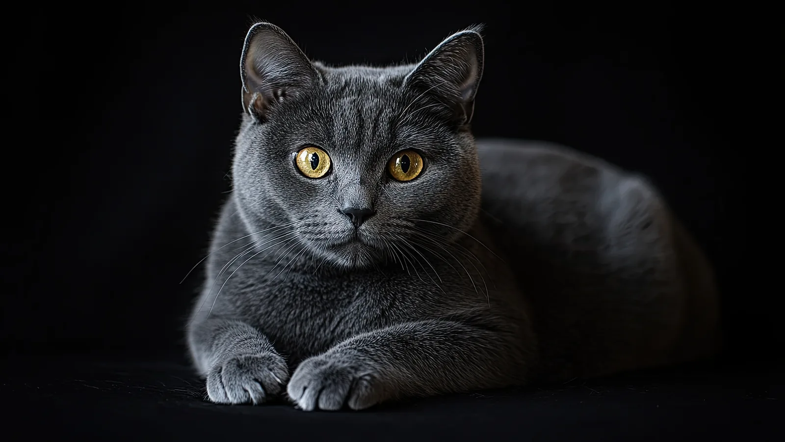 Blue-gray Chartreux cat with copper-gold eyes