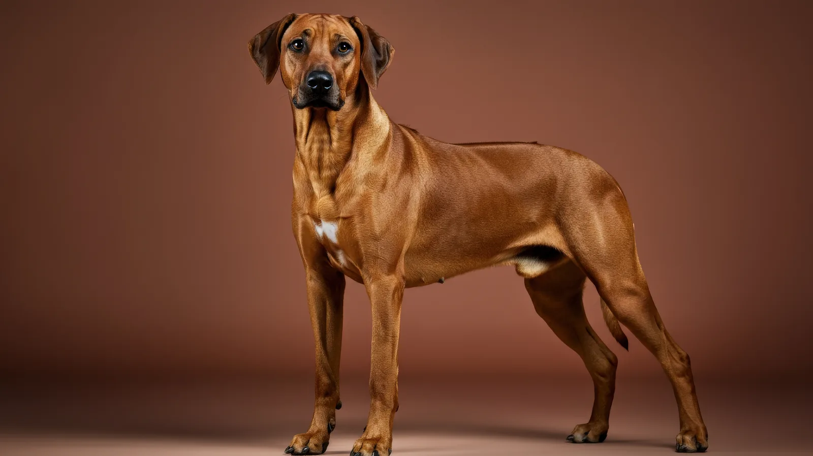 Rhodesian Ridgeback standing in a studio portrait