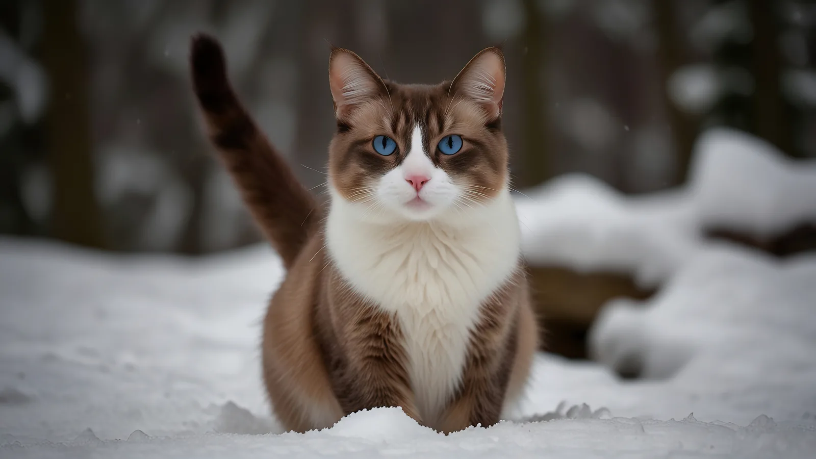Seal-point Snowshoe cat with white markings and blue eyes