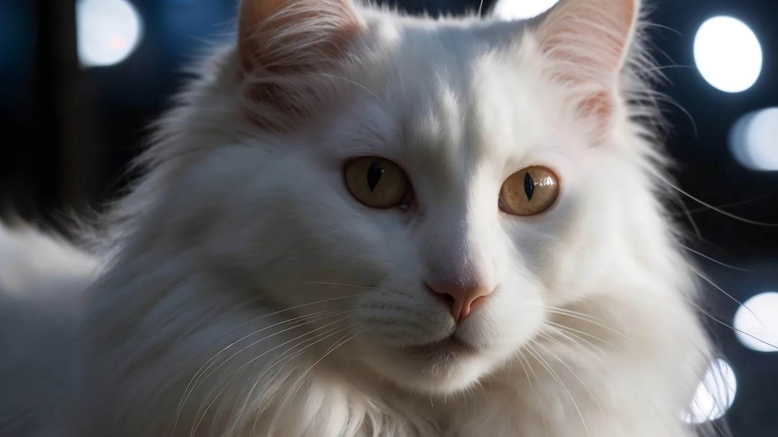 Fluffy white Turkish Angora cat with a long silky coat