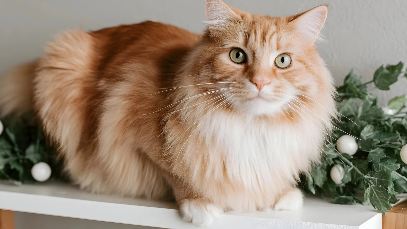 White semi-longhaired Turkish Van cat with colored head markings